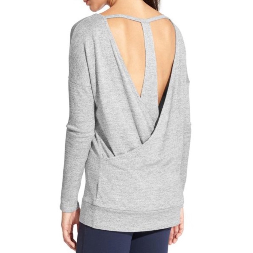 Athleta Light Gray Open-Back Scoop Neck Sweater
